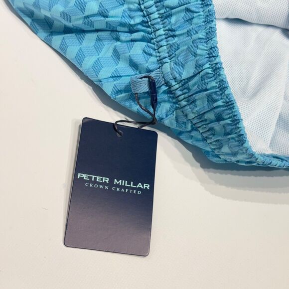 NWT $110 Peter Millar Men's Blue Geometric 5.5” Swim Trunk Lined Size XL (A8) - Picture 7 of 9
